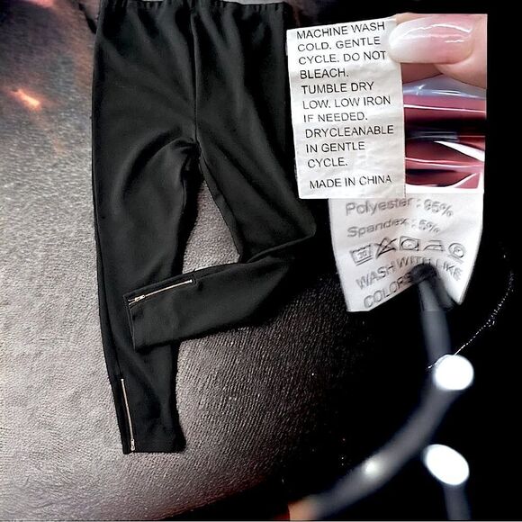 Gold-Zip Decor l Black Pants l Elastic Waistband l L l EUC - Picture 4 of 6